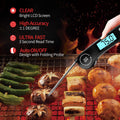 Digital Meat Thermometer, Instant Read Food Thermometer with Backlight LCD Screen, Foldable Long Probe & Auto On/Off, Perfect for Kitchen, BBQ, Water,Meat, Milk, Cooking Food (Black)