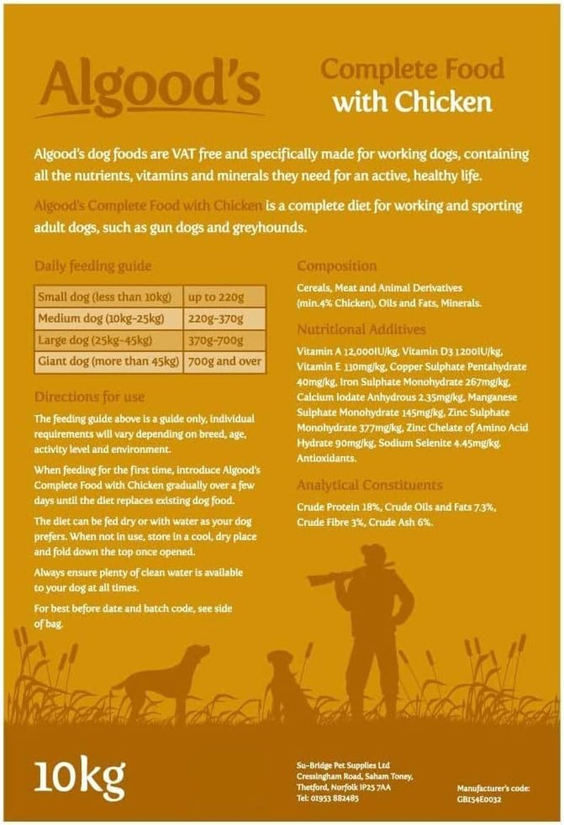 Algoods Working Dog Food Complete Dry Dog Food Chicken Flavour, 10 Kg