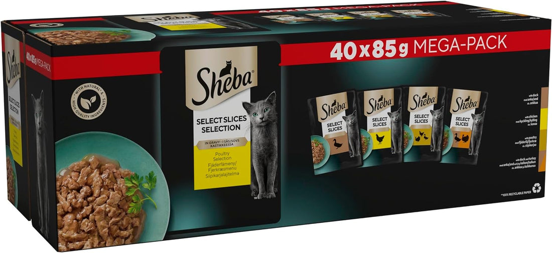 Select Slices Poultry Collection in Gravy 40 Pouches, Adult Wet Cat Food, Megapack (40 X 85 G)