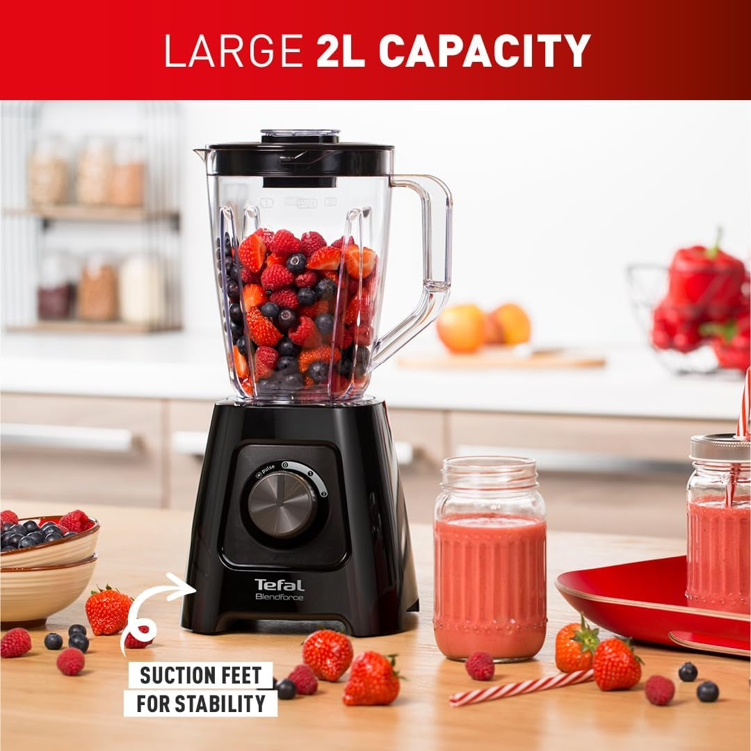 Blendforce II Blender, 2L Plastic Jug, 1.25L Effective Capacity, 600W, 4 Removable Stainless Steel Blades, Smoothie Blender, Ice Crush, 2 Speeds + Pulse Kitchen Blender, Black, BL420840