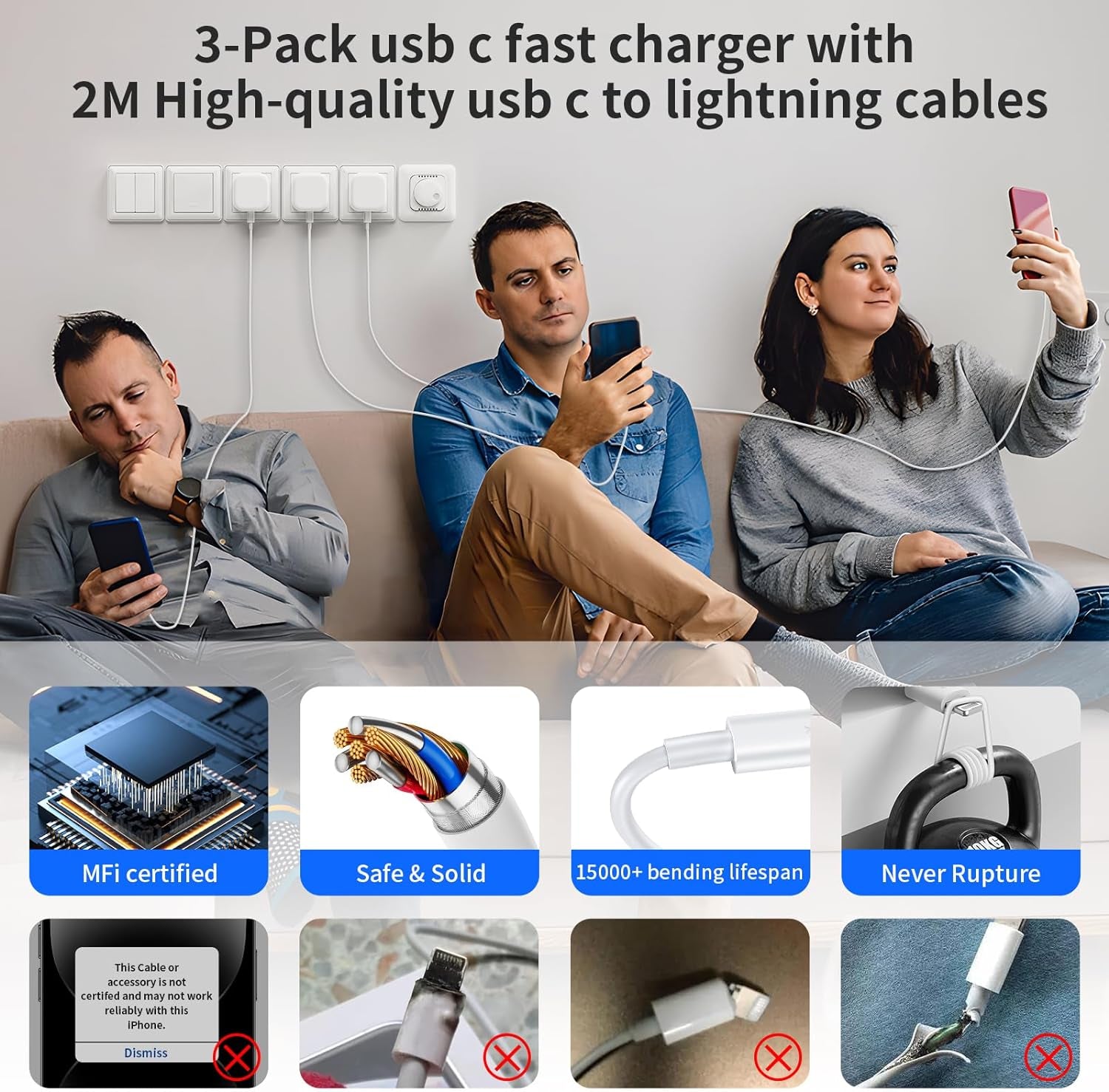 Iphone USB C Fast Charger Plug and Cable [Apple Mfi Certified] 6Pack 20W PD Iphone Charger USB C Plug and 6FT Fast Charging Cable for Iphone 14/13/12/11 Pro/Pro Max/Xs Max/Xs/Xr/X/Se 2022/8