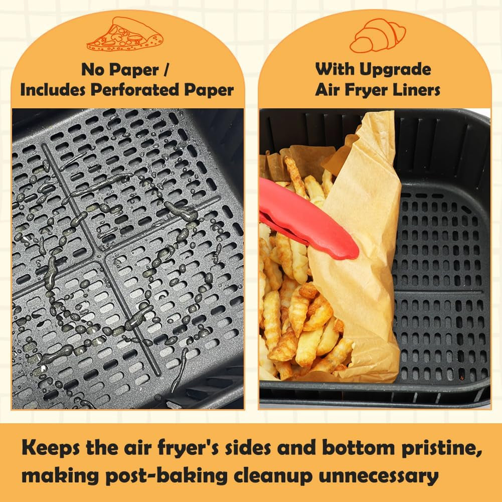 Air Fryer Parchment Paper Liner, 50PCS Square Liners Disposable, Greaseproof for Fryer, Compatible with COSORI, Ninja, Tower Cosori (Unbleached)