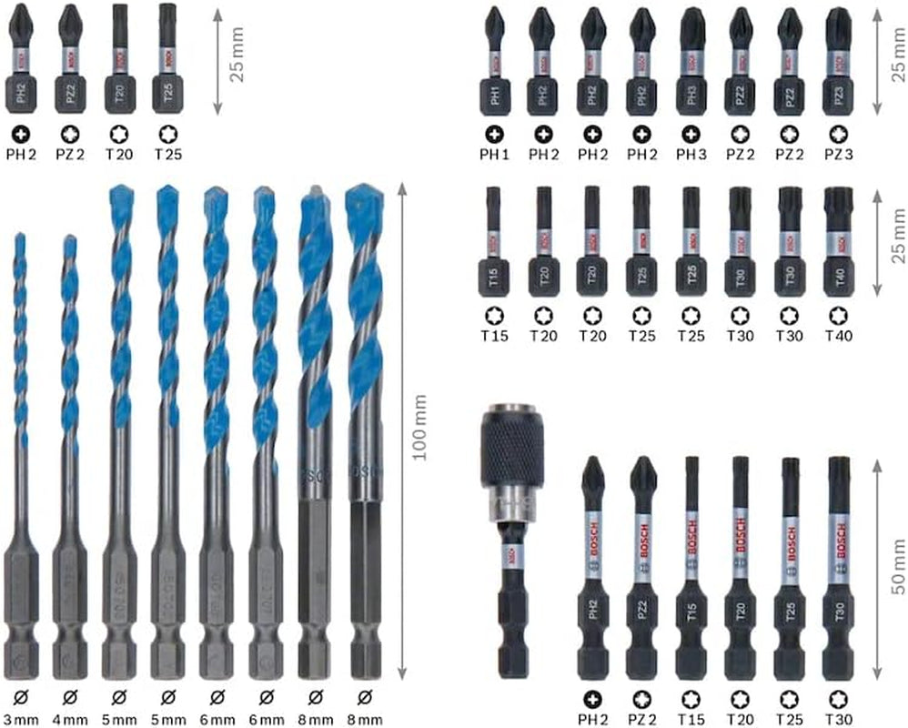 Professional 35 Pieces Multiconstruction Drill Bit & Impact Control Screwdriver Bit Set (Pick and Click, HEX-9, Accessories for Impact Drivers)