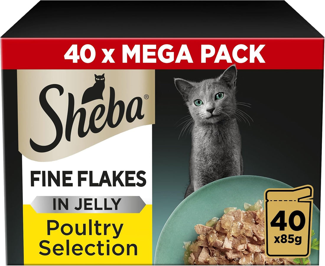 Fine Flakes Poultry Collection in Jelly 40 Pouches, Adult Wet Cat Food, Megapack , 85 G (Pack of 40)