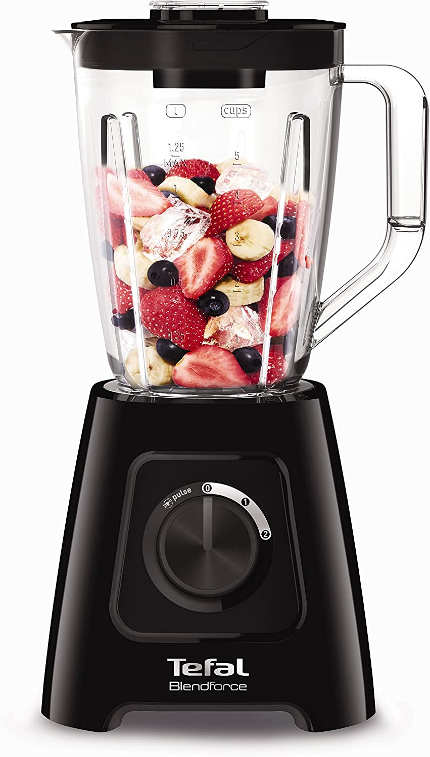 Blendforce II Blender, 2L Plastic Jug, 1.25L Effective Capacity, 600W, 4 Removable Stainless Steel Blades, Smoothie Blender, Ice Crush, 2 Speeds + Pulse Kitchen Blender, Black, BL420840