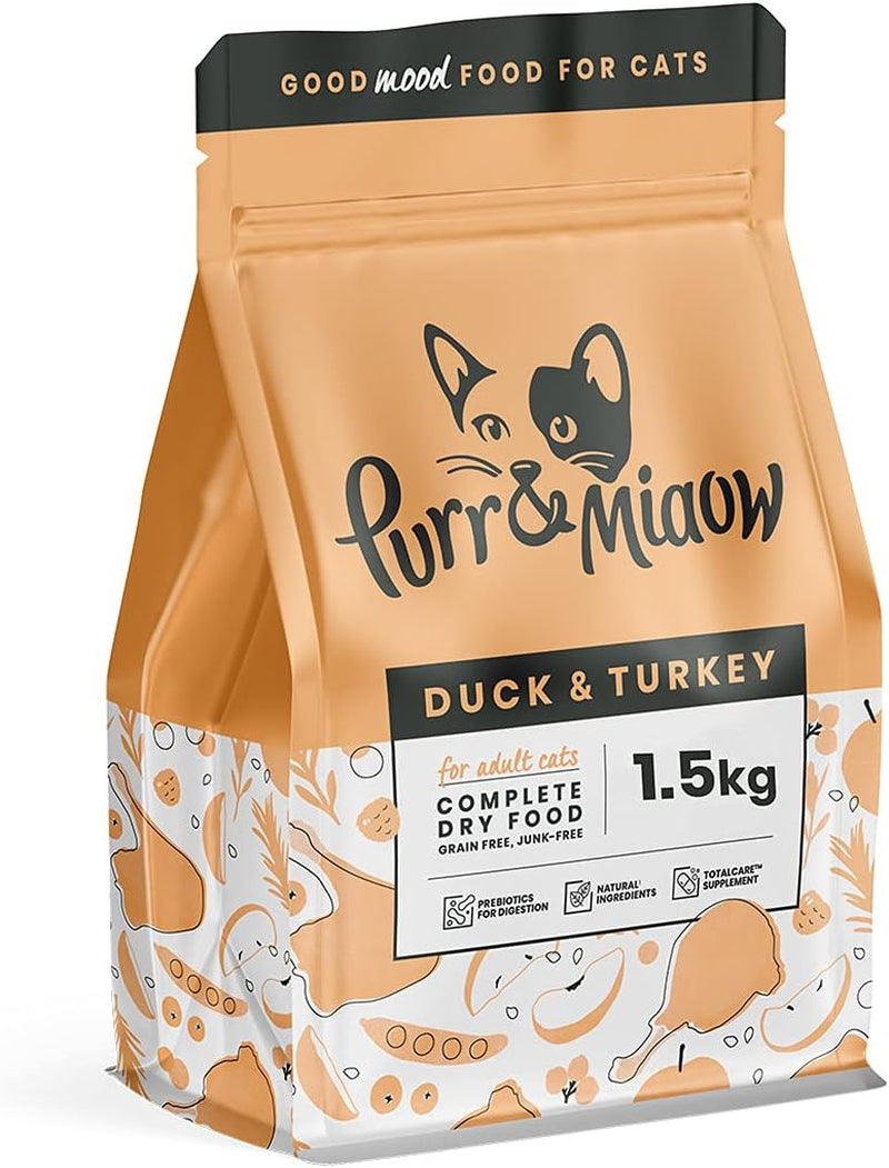 Purr & Miaow - Complete Dry Grain Free Adult Cat Food, Duck & Turkey, 1.5Kg