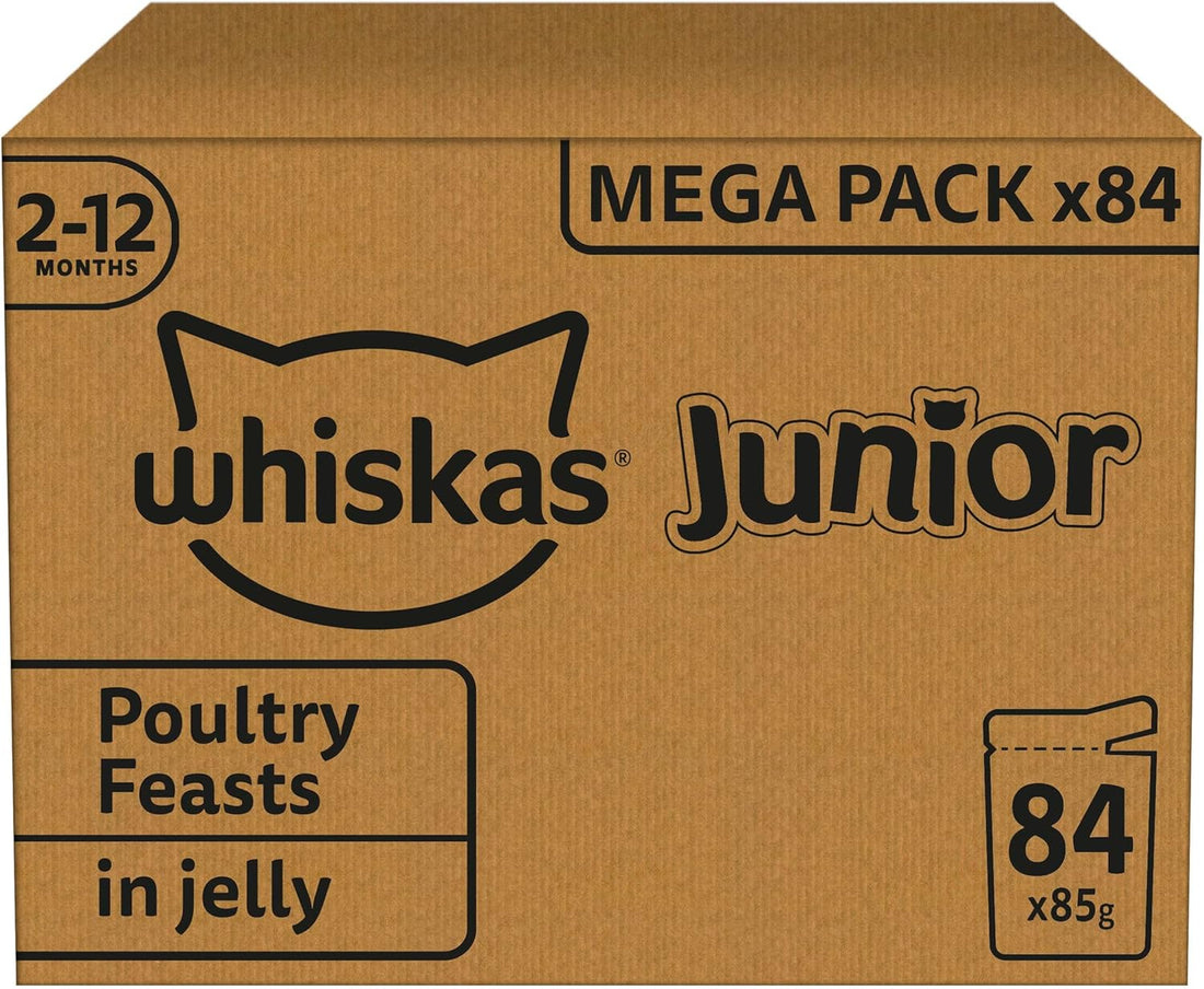 Junior Poultry Selection in Jelly 84 Pouches, Wet Kitten & Cat Food, Selection of Chicken, Duck, Poultry & Turkey, Megapack (84 X 85 G)