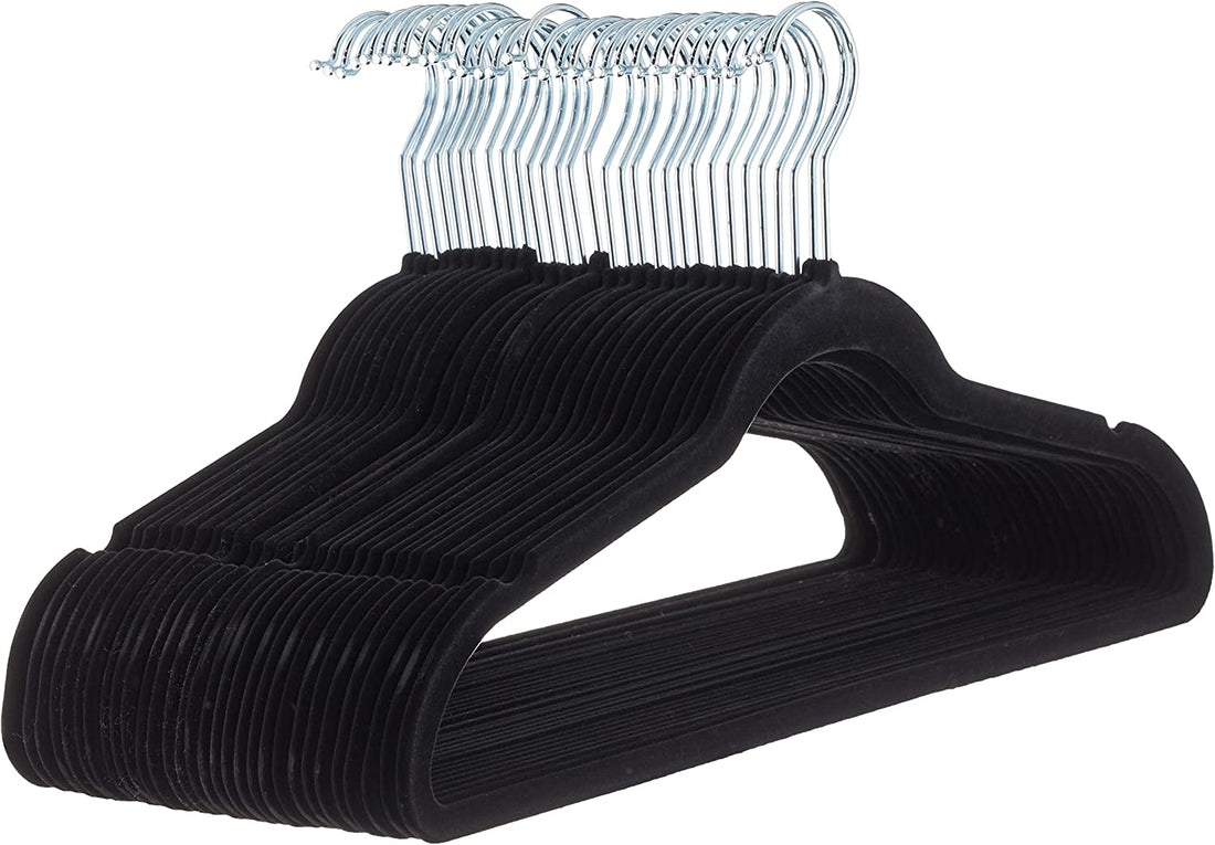 Slim Velvet Non-Slip Suit Hangers - 30-Pack, Black/Silver