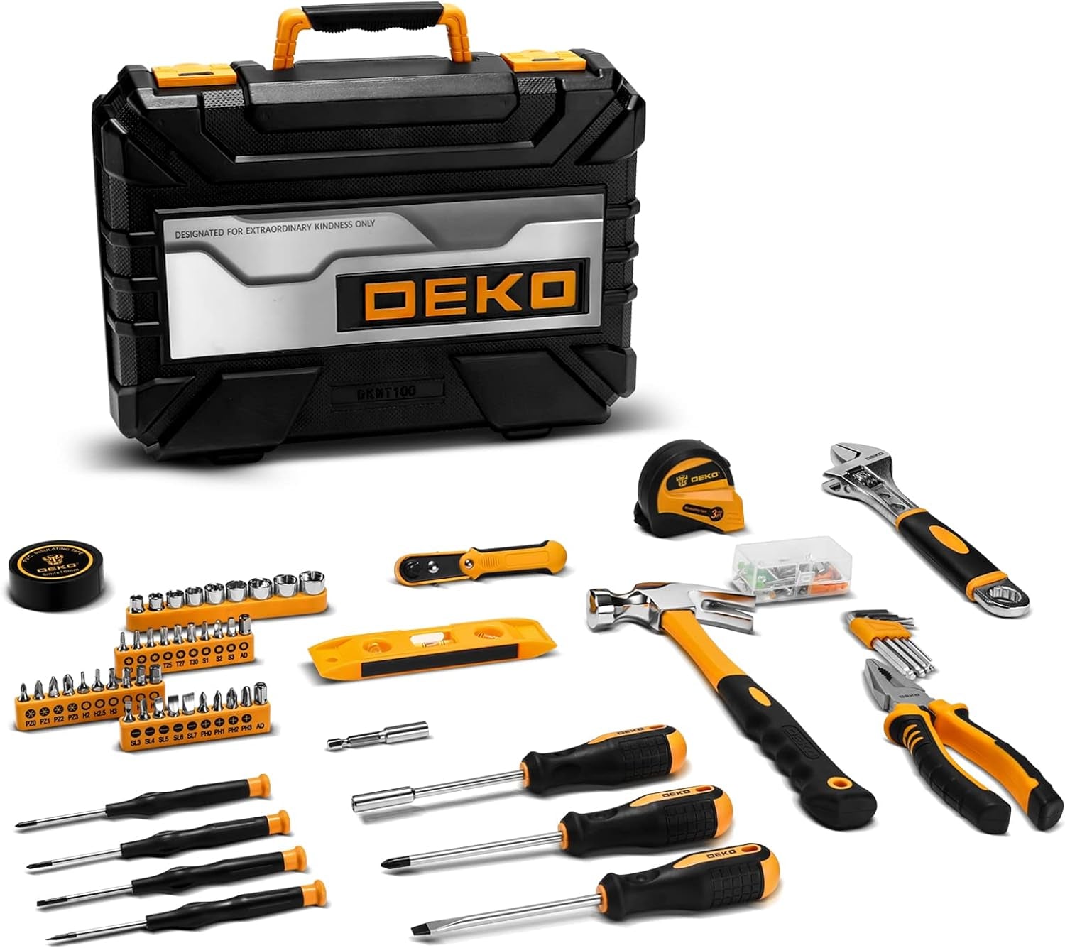 DEKO 100 Piece Home Repair Tool Set,General Household Hand Tool Kit with Plastic Tool Box Storage