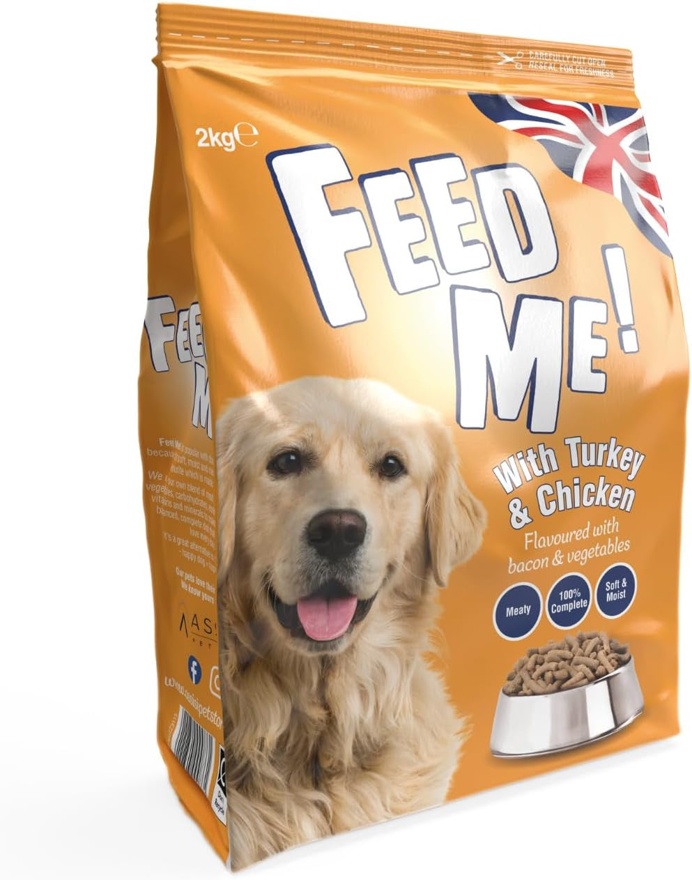 FEED ME! - Complete Dry Dog Food - Turkey Chicken Bacon Vegetables - Soft Moist & Meaty, Pack of 4 X 2Kg