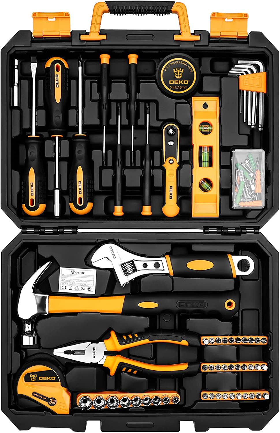 DEKO 100 Piece Home Repair Tool Set,General Household Hand Tool Kit with Plastic Tool Box Storage