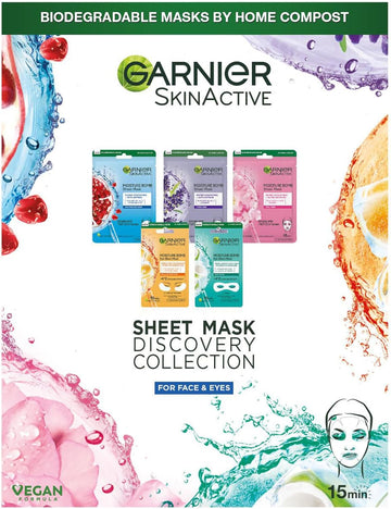 Sheet Mask Discovery Collection, Face & Eye Sheet Masks for Dehydrated, Dull and Tired Skin, with Hyaluronic Acid and Glycerine, Skin Active, Pack of 5