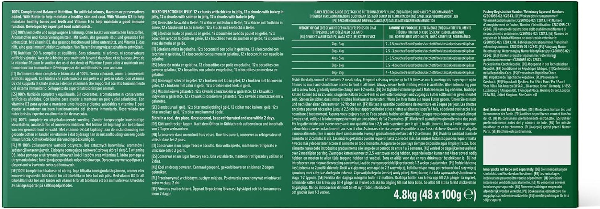 Complete Food for Adult Cats, Mixed Selection in Jelly, 4.8 Kg (48 Packs of 100G) (Packaging May Vary)