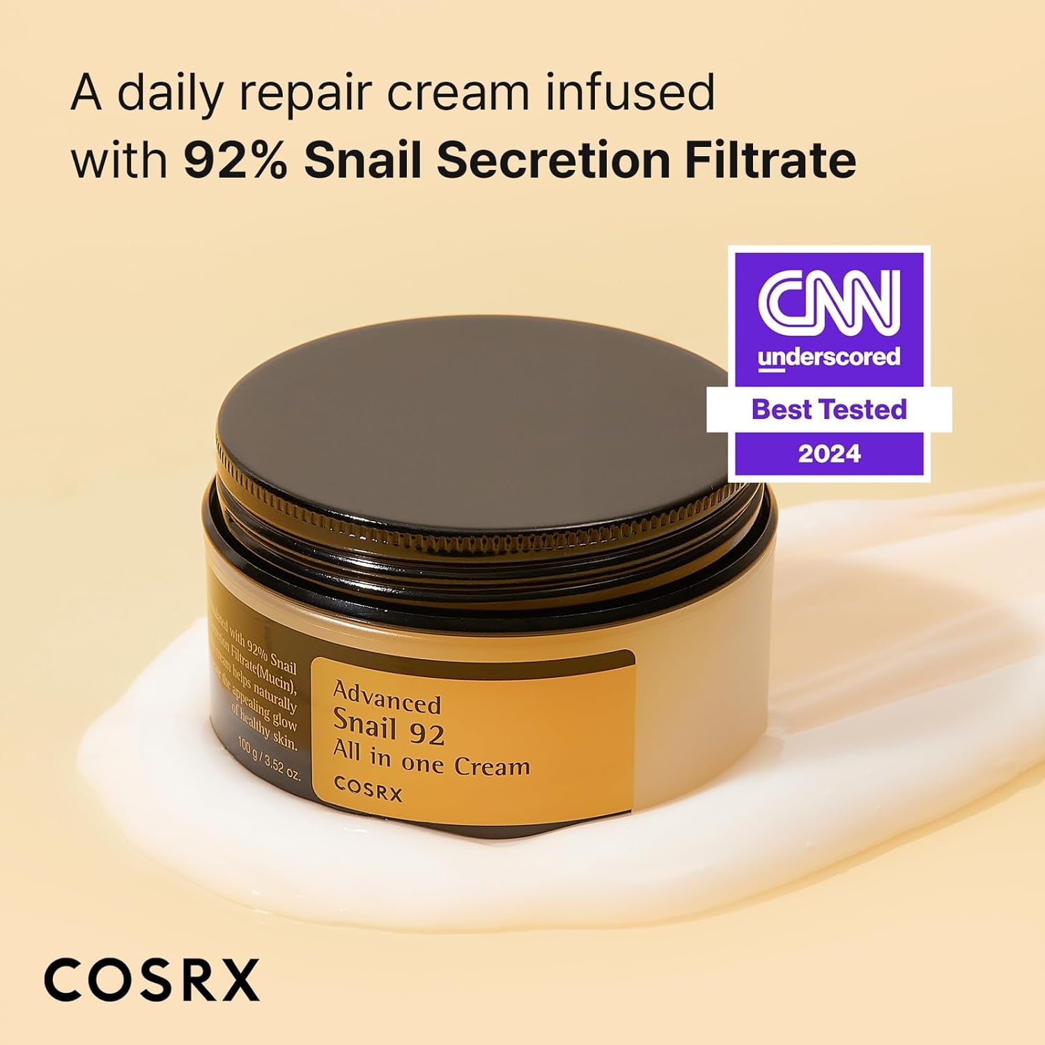 Advanced Snail 92 All in One Cream, 3.53 Oz/100G | Moisturizing Snail Mucin Secretion Filtrate 92% | Facial Moisturiser, Long Lasting, Deep & Intense Hydration, Korean Skin Care