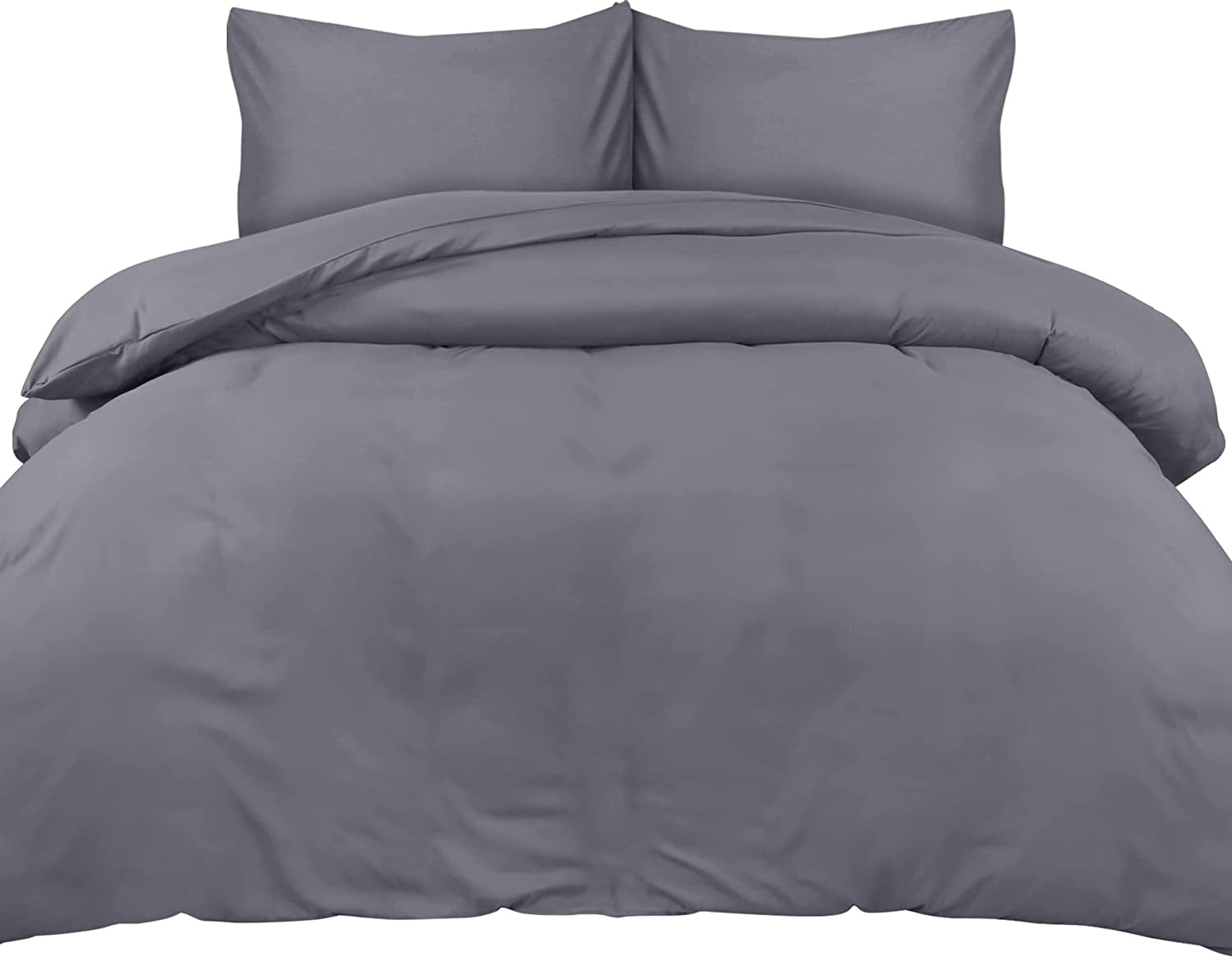 Duvet Cover Double - Soft Microfibre Polyester - Bedding Quilt Cover Set, with Pillow Cases (Grey)