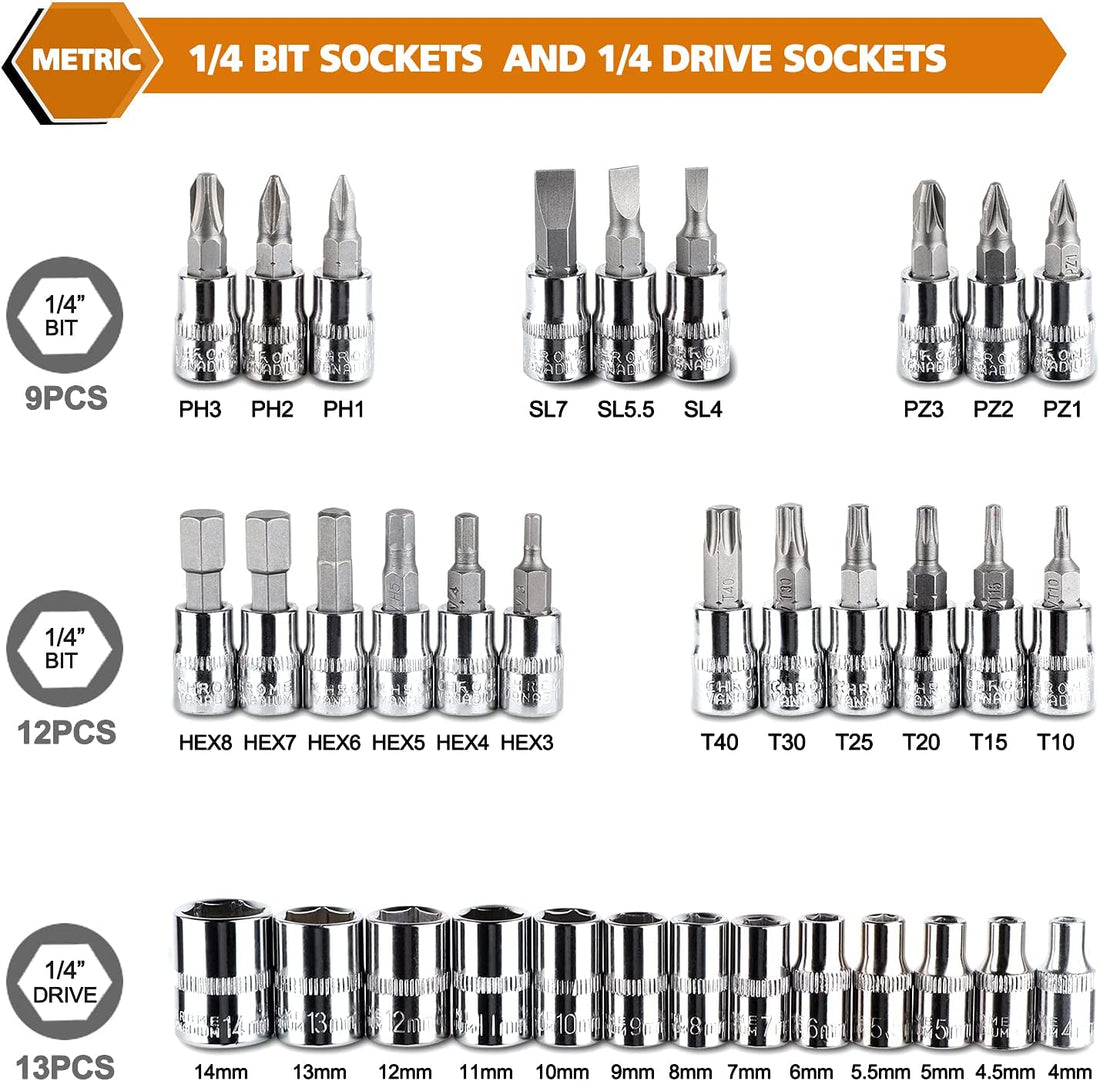 46 Pieces 1/4 Drive Socket 