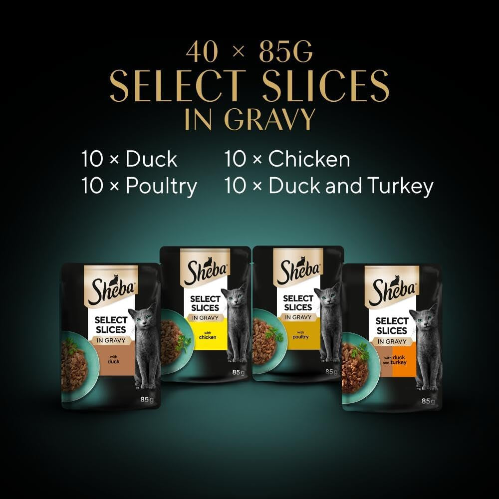 Select Slices Poultry Collection in Gravy 40 Pouches, Adult Wet Cat Food, Megapack (40 X 85 G)