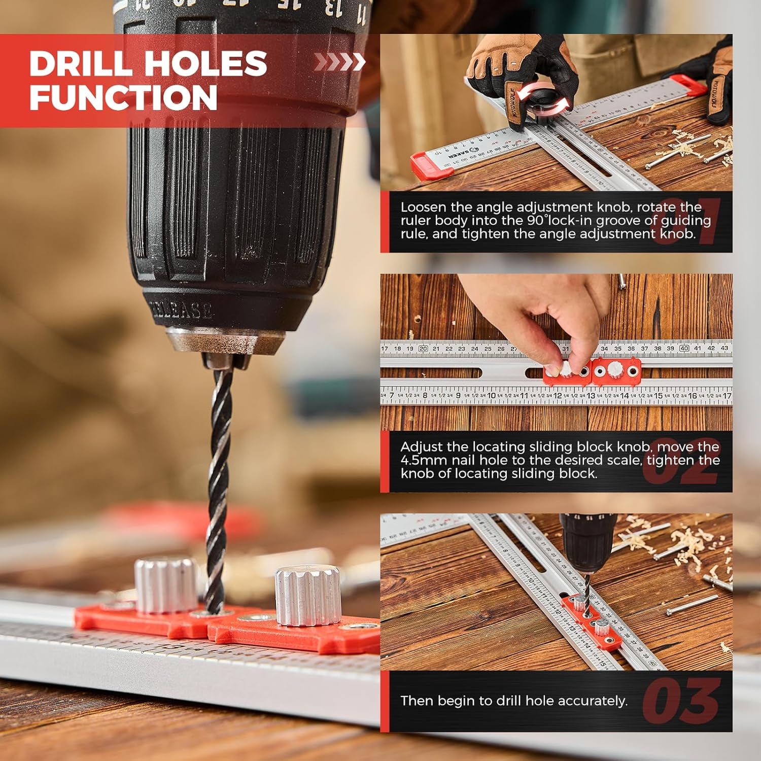 4-in-1 Drilling Positioning Ruler