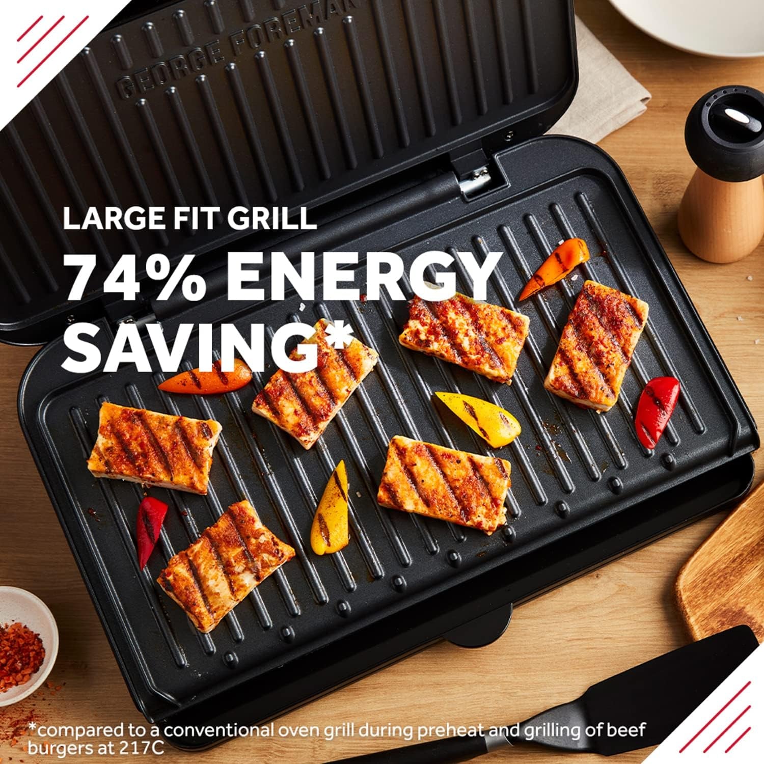 Large Electric Fit Grill [Non Stick, Healthy, Griddle, Toastie, Hot Plate, Panini, BBQ, Energy Saving, Vertical Storage, Easy Clean, Drip Tray, Ready to Cook Light] Black, 2400W 25820