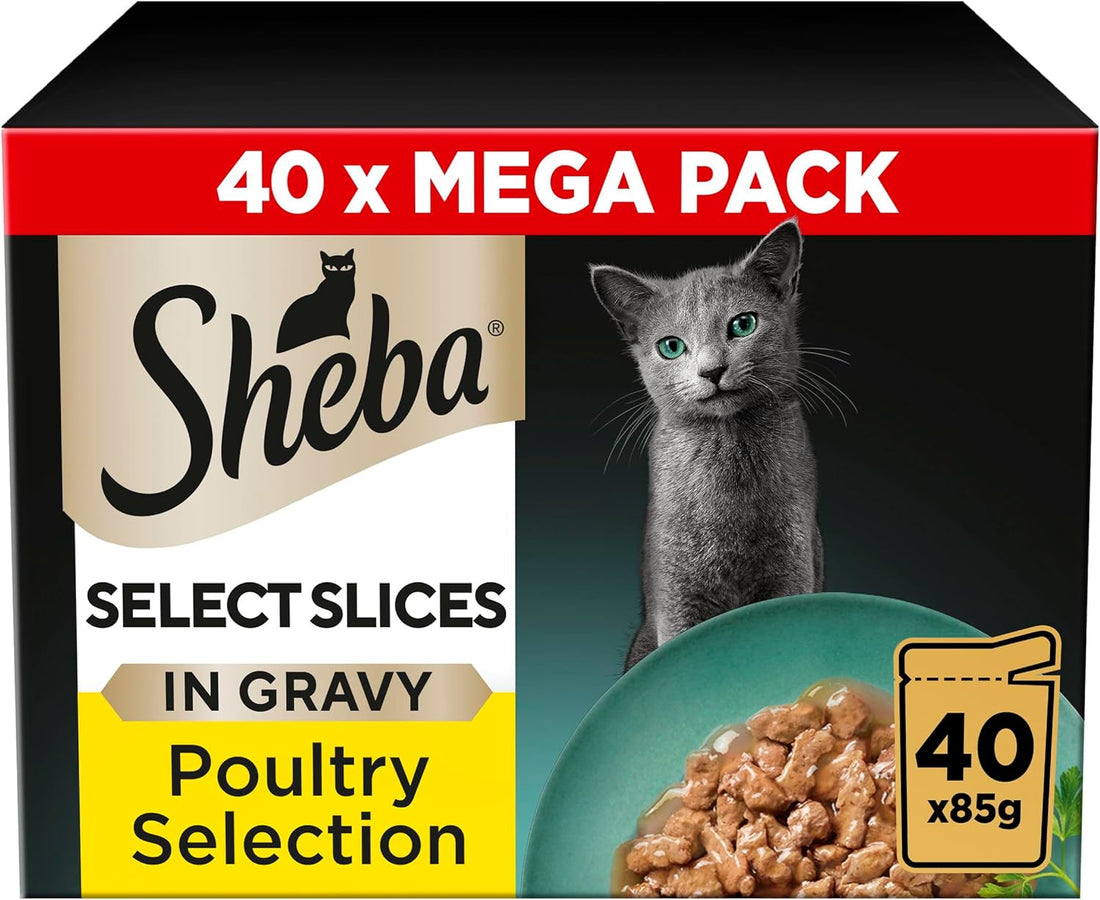 Select Slices Poultry Collection in Gravy 40 Pouches, Adult Wet Cat Food, Megapack (40 X 85 G)