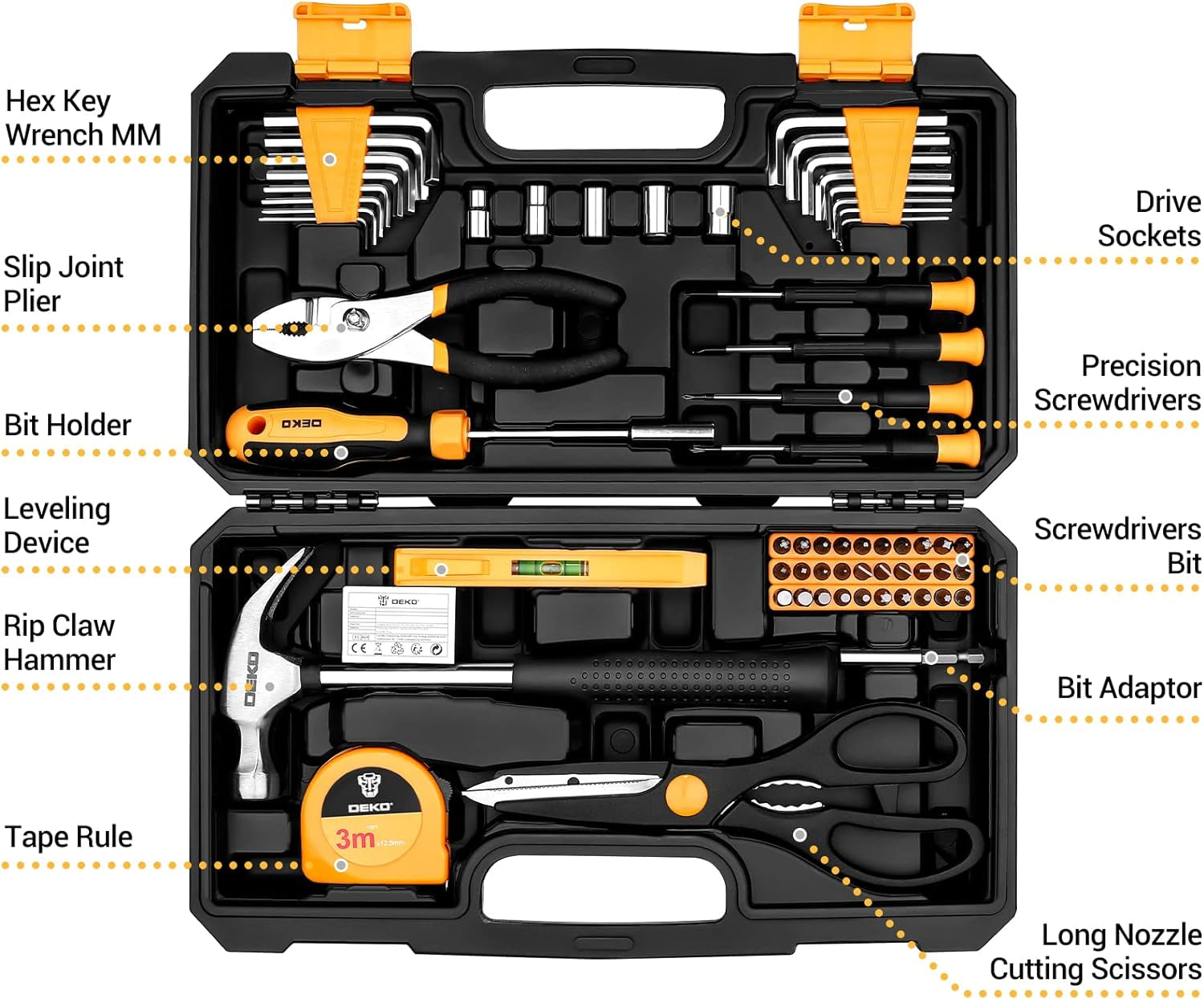 Tool Kit Set Box 62 Piece Home Repair DIY Tools Basic Hand Toolbox Sets for Home