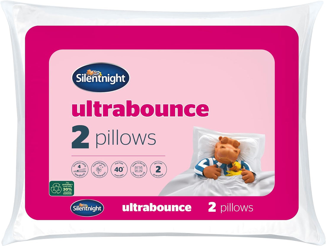 Ultrabounce Pillows 2 Pack – Soft Medium Support Comfortable Bouncy Pillows for Stomach, Back and Side Sleepers – Machine Washable and Hypoallergenic Bed Pillows – Pack of 2