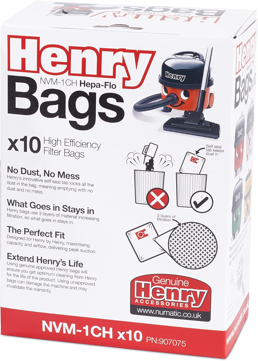 Henry NVM-1CH/907075 Hepaflo Vacuum Bags, White, 10 Count ( Pack of 1)