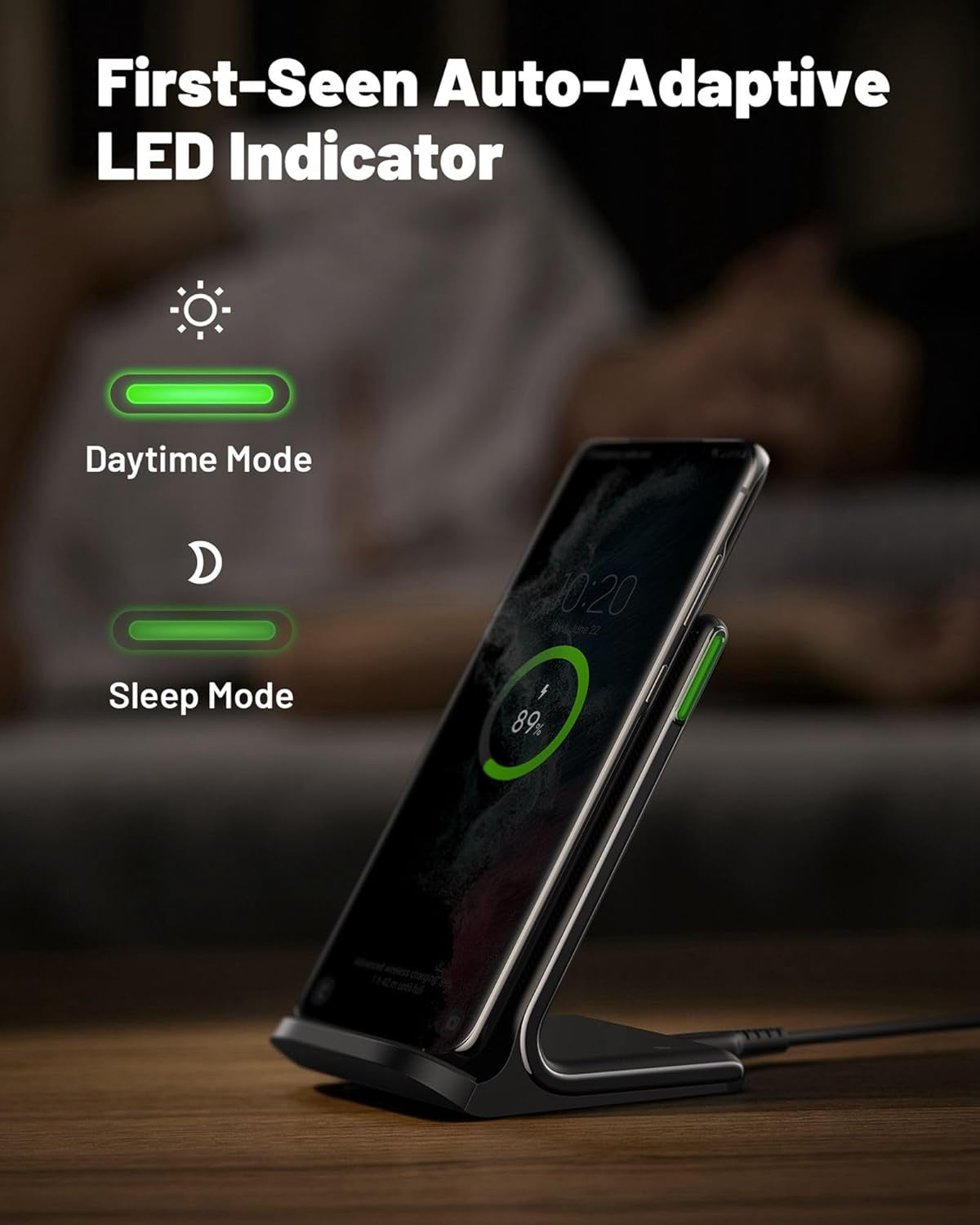 Wireless Charger, 15W Fast Wireless Charging Stand Qi Certified Sleep-Friendly Adaptive Light & Dual Charging Modes for Iphone 15 14 13 12 11 Pro Max XR plus Samsung S23 S22 Google Pixel LG Etc