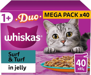 Tasty Duo 1+ Surf and Turf in Jelly 40 X 85 G Pouches, Adult Cat Food