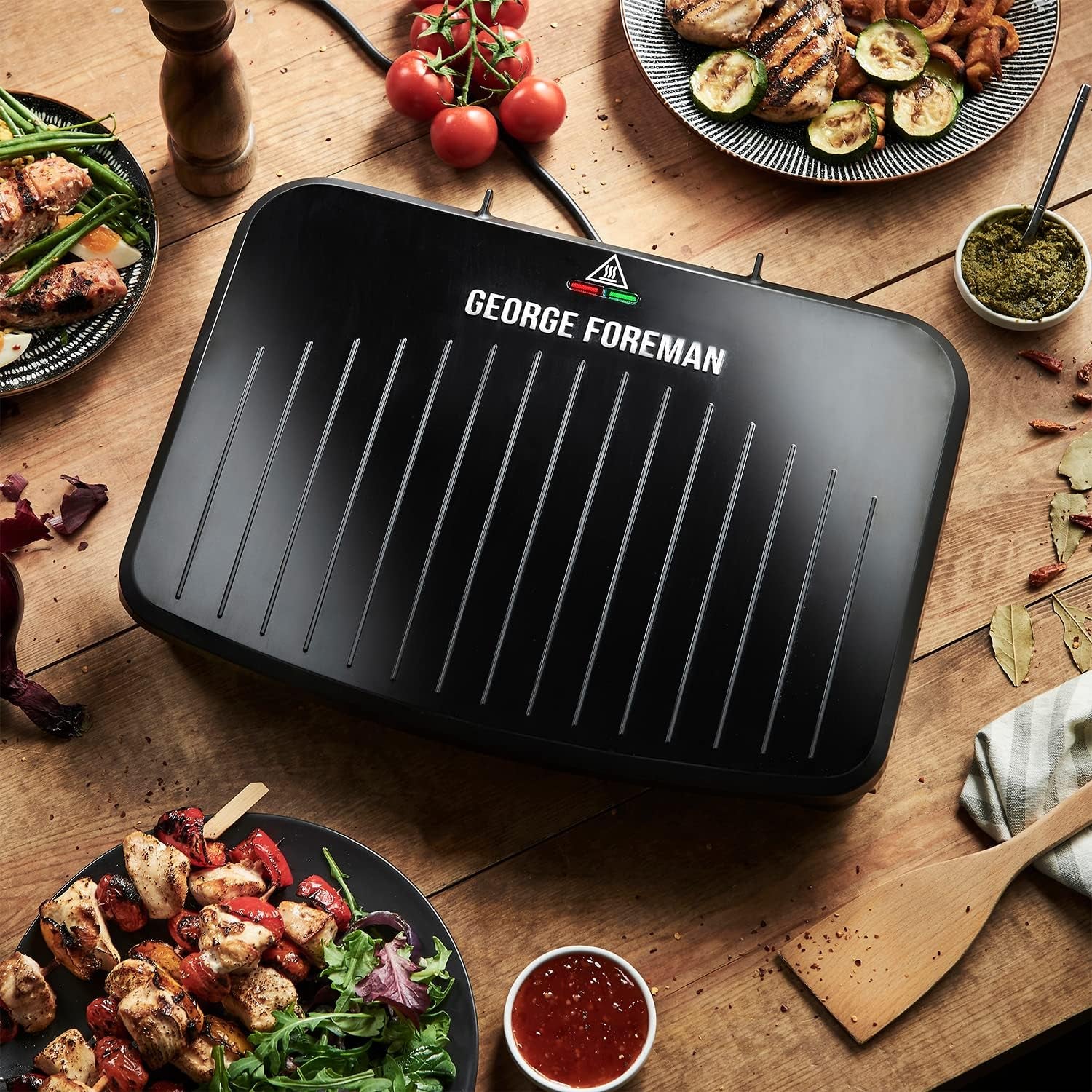 Large Electric Fit Grill [Non Stick, Healthy, Griddle, Toastie, Hot Plate, Panini, BBQ, Energy Saving, Vertical Storage, Easy Clean, Drip Tray, Ready to Cook Light] Black, 2400W 25820