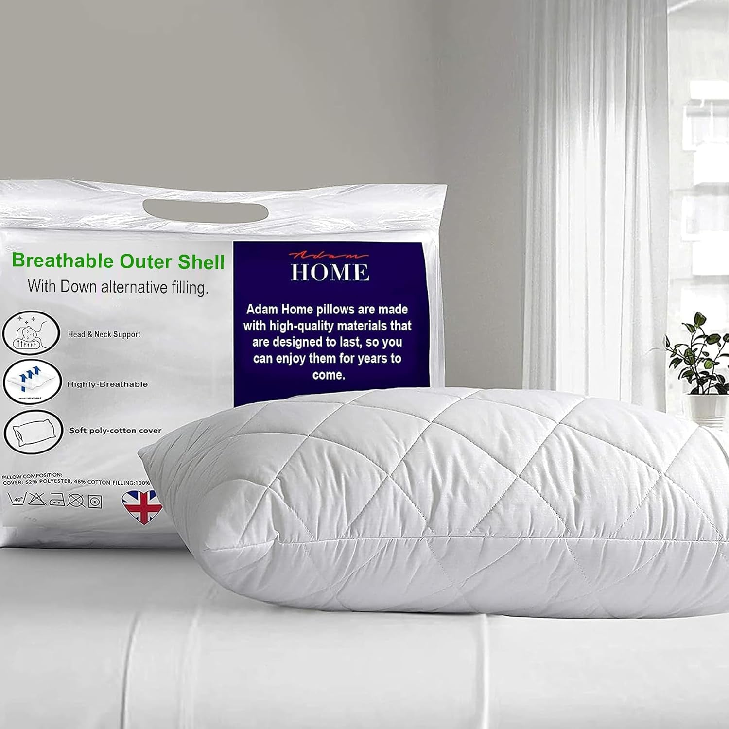 Pillows 2 Pack Hotel Quality with Quilted Cover (2 Pillows) Filled Pillows for Stomach, Back and Side Sleeper, down Alternative Bed Pillow-Soft Hollow-Fiber Hotel Pillows