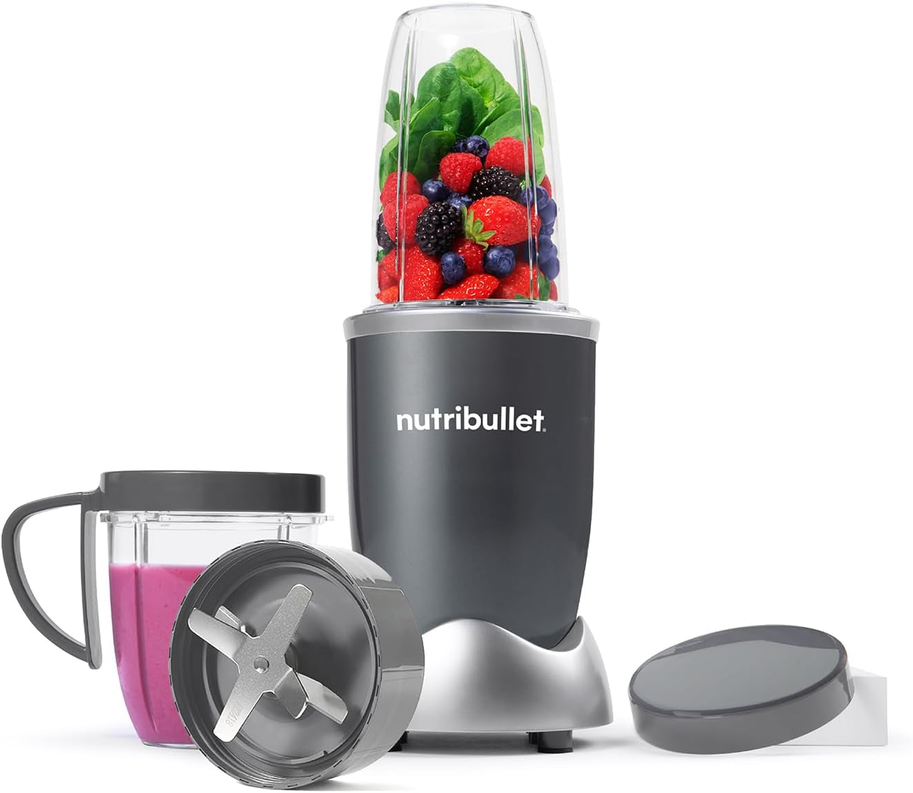 Nutribullet Blender 600 Series - Powerful 20,000 RPM Extractor Blends Frozen Fruit, Nuts & Ice - 7 Piece Kit Includes 1X Tall Cup, 1X Short Cup, 1X Handled Ring & 1X Sealable Lid - Ideal for Smoothies